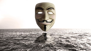 guy fawkes mask, Anonymous, artwork, digital art, sea