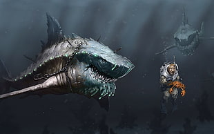 shark about to eat diver's wallpaper