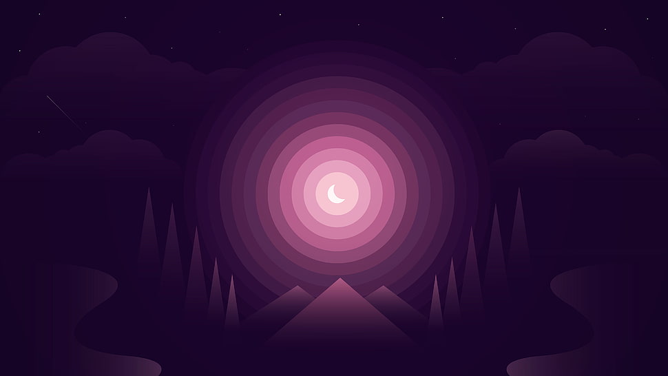 purple and pink crescent moon clip-art HD wallpaper