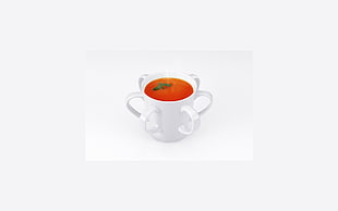 white teacup illustration, white background, digital art, minimalism, soup HD wallpaper