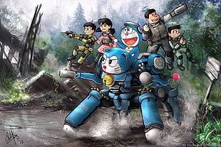 Doraemon and friends illustration, Ghost in the Shell, Doraemon, Tachikoma, crossover
