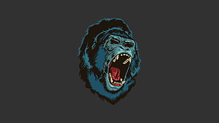 black gorilla digital wallpaper, roar, monkey, apes, simple background