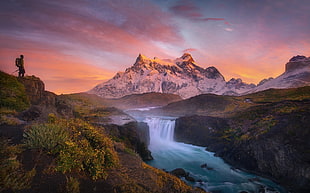 blue river between mountain wallpaper, mountains, river, waterfall, Torres del Paine