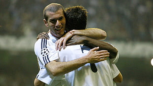 men's white crew-neck shirt, Real Madrid, Zinedine Zidane
