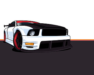 white and red vehicle illustration, car, cartoon