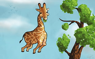 giraffe illustration, humor, giraffes, artwork, animals