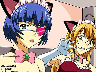 two woman anime character digital wallpaper