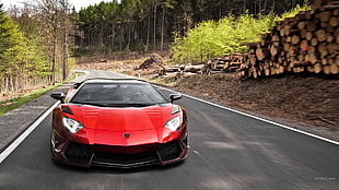 red Lamborghini Aventador, Lamborghini Aventador, car, Super Car , road
