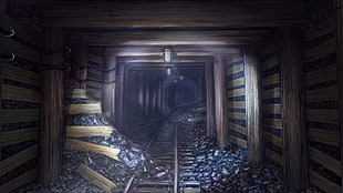 brown railway digital wallpaper, mine shaft, Everlasting Summer, cave-in