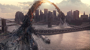 collapsing bridge digital wallpaper, artwork, digital art, x-men: apocalypse, concept art HD wallpaper