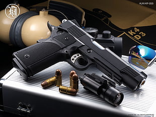 grey semi-automatic pistol, gun, ammunition, Airsoft, fake gun
