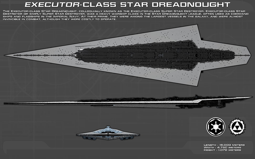 Executor-class star dreadnought with text overlay, Star Wars, Super Star Destroyer HD wallpaper