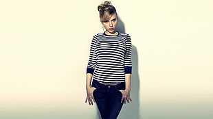 Scarlet Johanson, Scarlett Johansson, women, striped sweaters, actress HD wallpaper