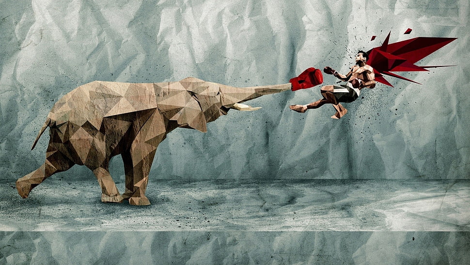gray elephant with man painting HD wallpaper