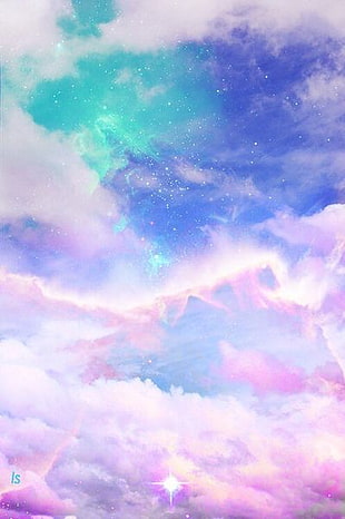 edited pink and green clouds under blue sky HD wallpaper