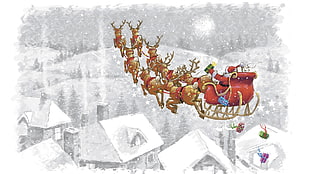 Santa Claus riding sleigh illustration HD wallpaper