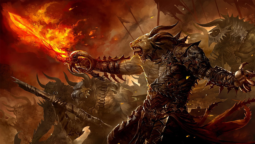 bull fictional character wallpaper, digital art, Guild Wars 2 HD wallpaper