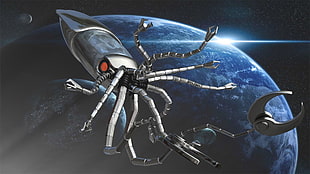 octopus ship illustration, digital art, futuristic, spaceship, space