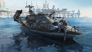 man sitting on power boat game digital wallpaper, video games, Just Cause 3, boat, vehicle