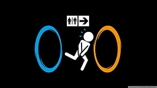 bathroom signage, Portal (game), humor, simple background, black background