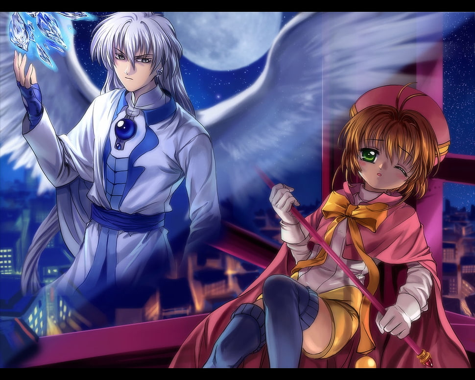 Sakura and male angel graphic wallpaper HD wallpaper