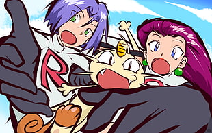 Team Rocket Jessie, James, and Meowth illustration, Team Rocket, Pokémon, Jessie (Pokémon), James (Pokémon)