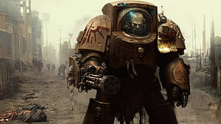 person riding robot movie still, Warhammer 40,000, digital art, space marines, Terminator HD wallpaper