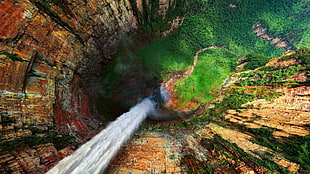 waterfall aerail photo, Venezuela, waterfall, landscape, nature