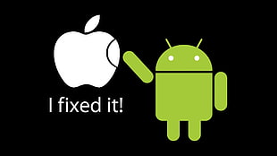 Apple logo and Android logo, Apple Inc., Android (operating system), black background, humor