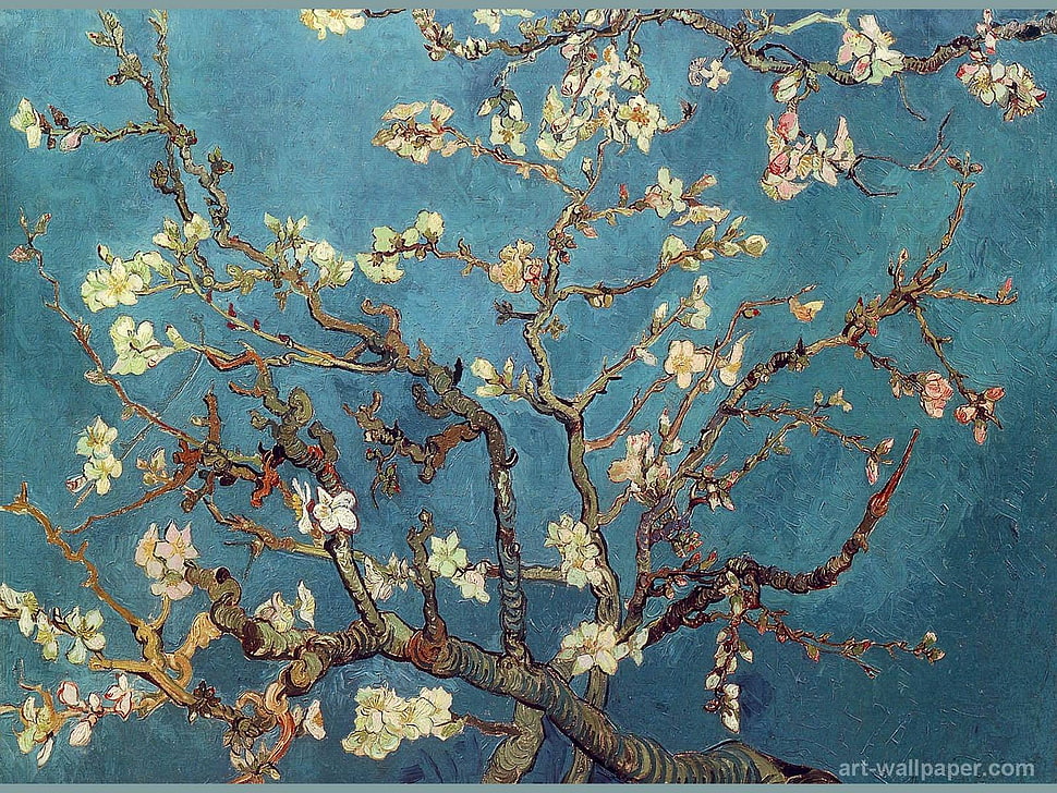 white flowering tree painting, artwork, blossoms, painting, Vincent van Gogh HD wallpaper