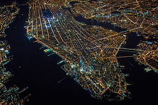 aerial photo of city, New York City, USA, night, city HD wallpaper