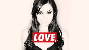 Sasha Grey with Love text overlay HD wallpaper
