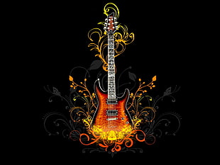 electric guitar on fire illustration