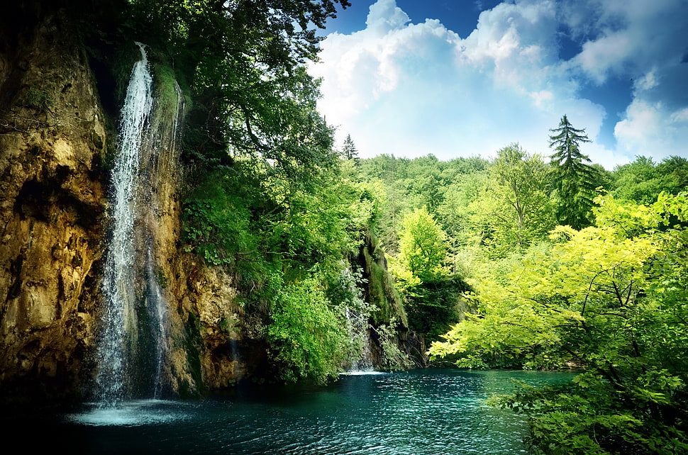mountain falls, nature, landscape, waterfall, water HD wallpaper