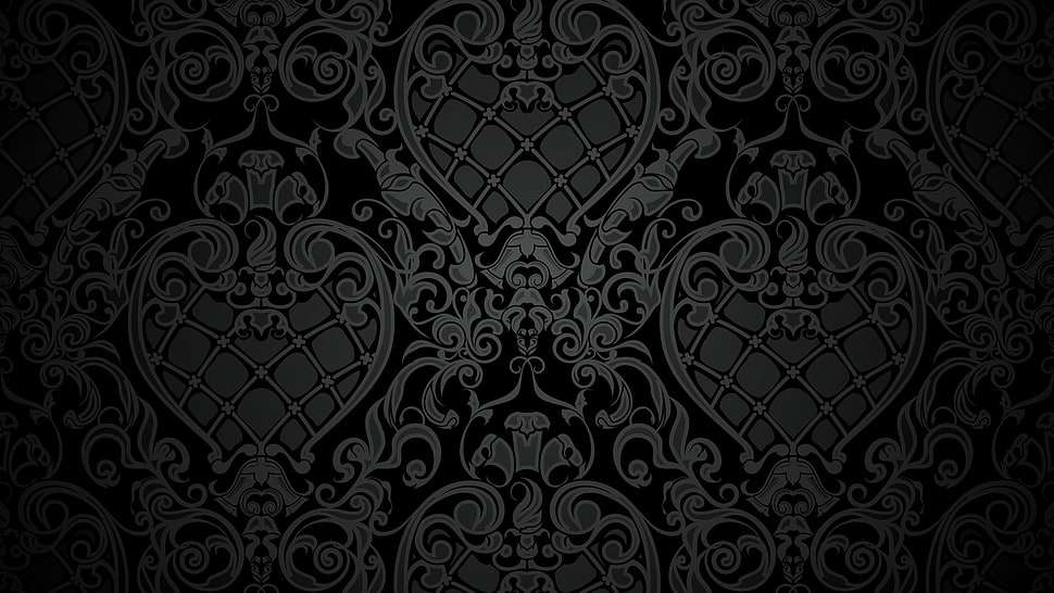 white and black floral textile, pattern, vector, dark background HD wallpaper