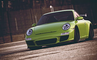 green Porsche coupe, car, Porsche, green cars