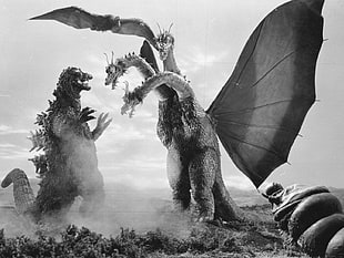 grayscale photo of dragon, Godzilla, Ghidorah, movies, creature