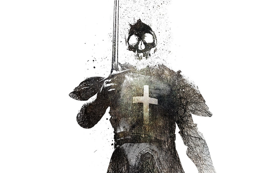 knight, skull, sword, death HD wallpaper