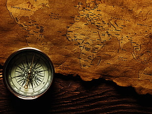 white compass with brown map