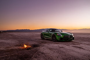 green Mercedes-Benz coupe, Mercedes-AMG GT R, sports car, green cars