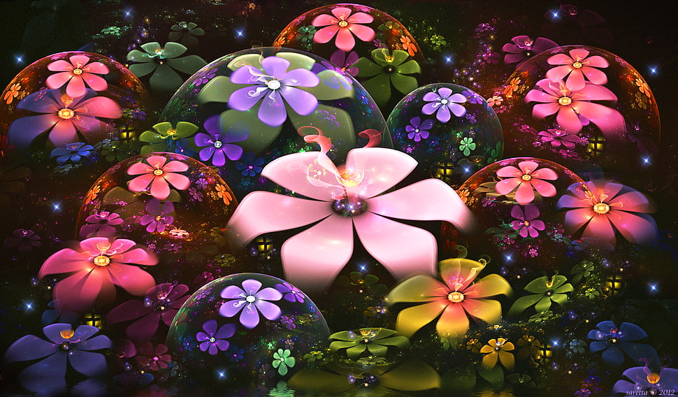 assorted-colored petaled flower field, abstract, fractal, flowers, fractal flowers HD wallpaper