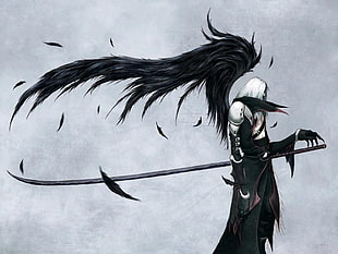 white-haired anime character, artwork, wings, Final Fantasy VII, Sephiroth HD wallpaper