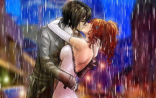 couple kissing anime illustration