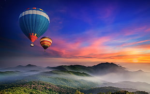 two assorted-color hot-air balloons, balloon, hot air balloons, nature, landscape HD wallpaper