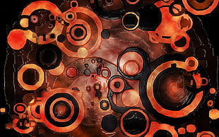 red, orange, and black abstract painting