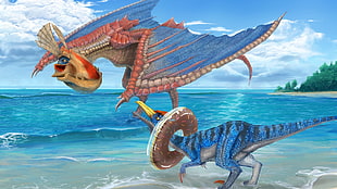 blue dinosaur illustration, Monster Hunter