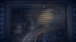 brown wooden train rail wallpaper, shovels, mine shaft, pickaxes, Everlasting Summer HD wallpaper
