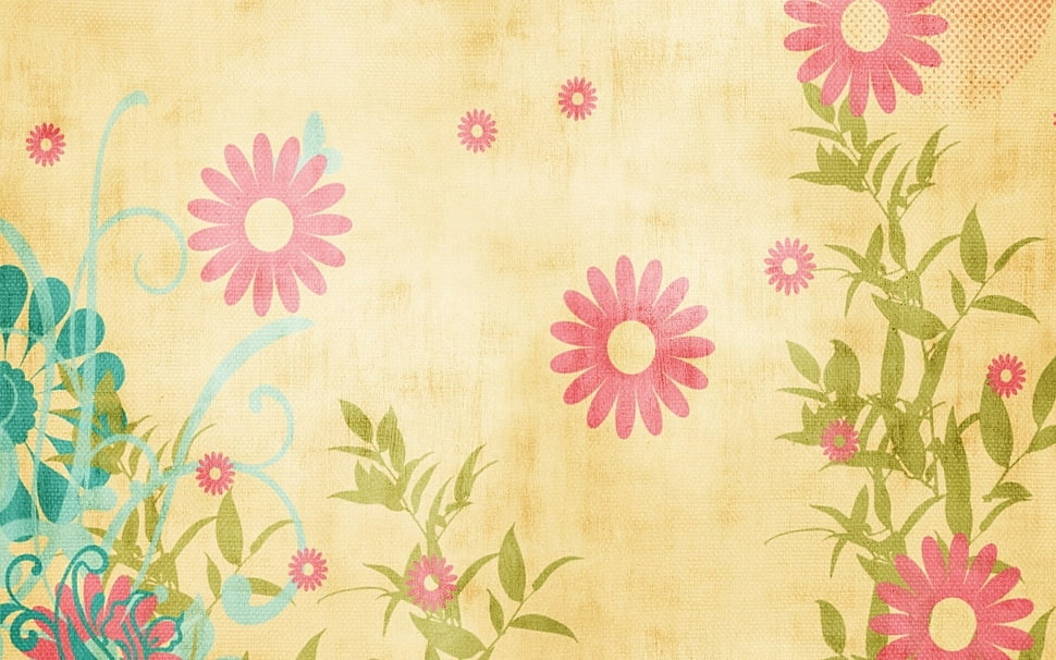 yellow and pink floral printed textile HD wallpaper
