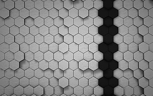 gray beehive pattern, artwork, shadow, lines, black HD wallpaper