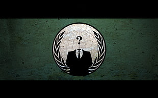 Anonymous logo, Anonymous, grunge, suits, questions HD wallpaper